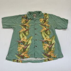 VTG TOMMY‎ BAHAMA Hawaiian Silk Shirt Large Camp Collar Beachy Bird sof Paradise